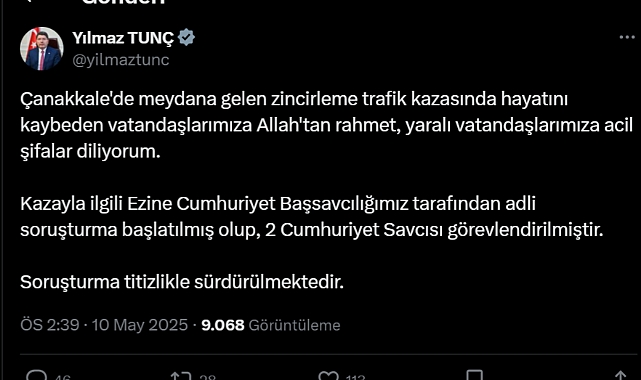 Çanakkale'deki zincirleme trafik kazasında 2 Cumhuriyet Başsavcısı atandı.