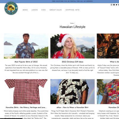 Aloha Shirt Shop website screenshot