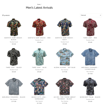 Aloha Shirt Shop website screenshot