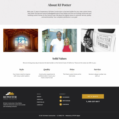 RJ Potter General Contractor website screenshot