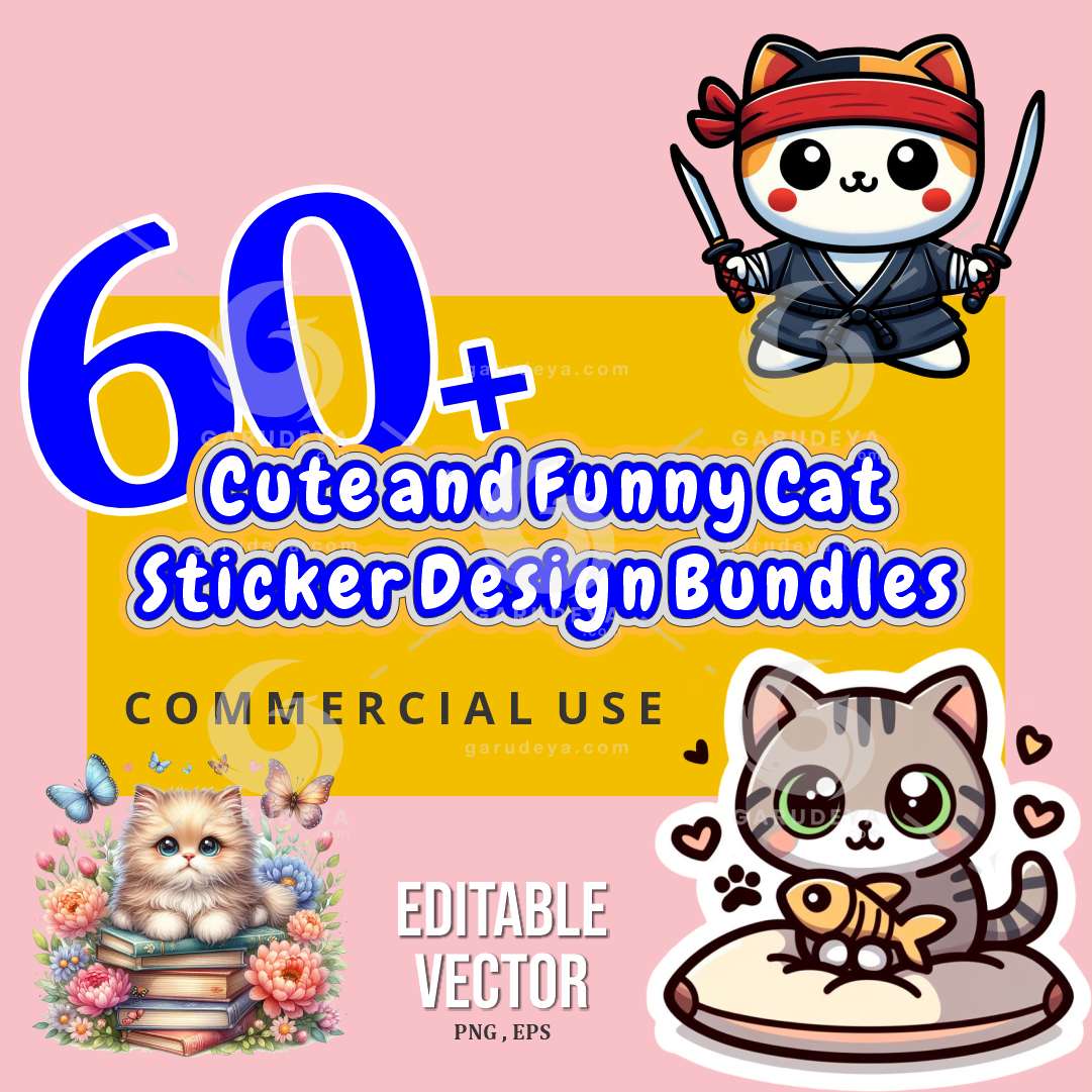 60+ Cute and Funny Cat Sticker Design Bundles