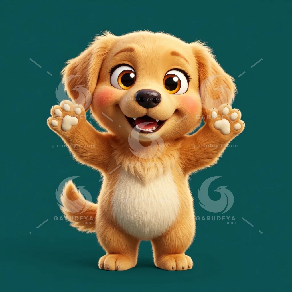 3D Animal Character Cute Smiling Golden Dog