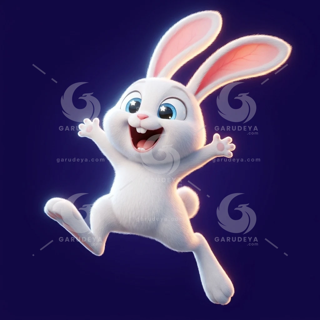 3D Animal Character Jumping Happy Rabbit