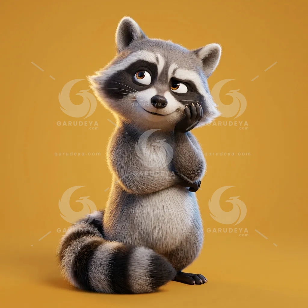 3D Animal Character Thinking Clever Raccoon