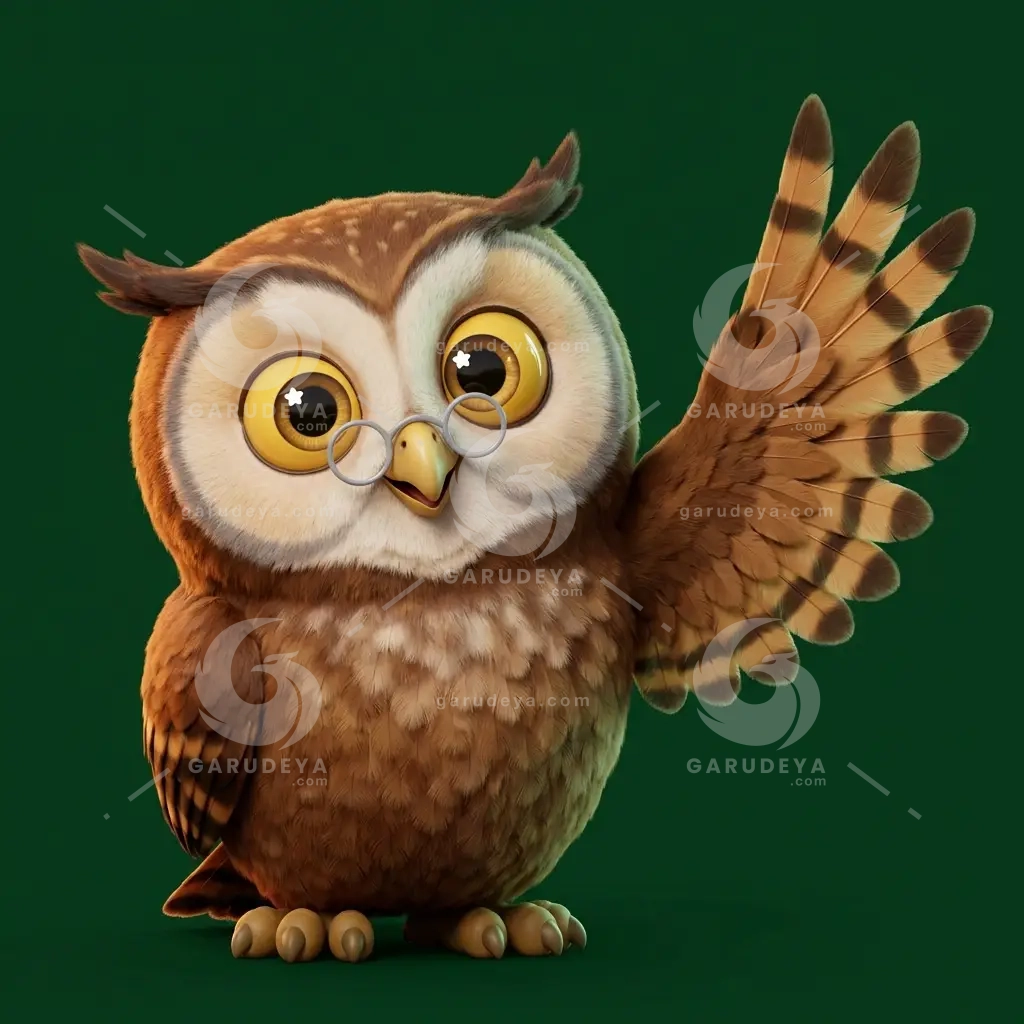 3D Animal Character Waving Friendly Owl