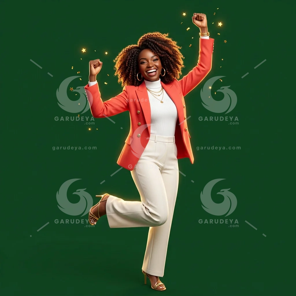 3D Business Character Woman Entrepreneur Celebrating