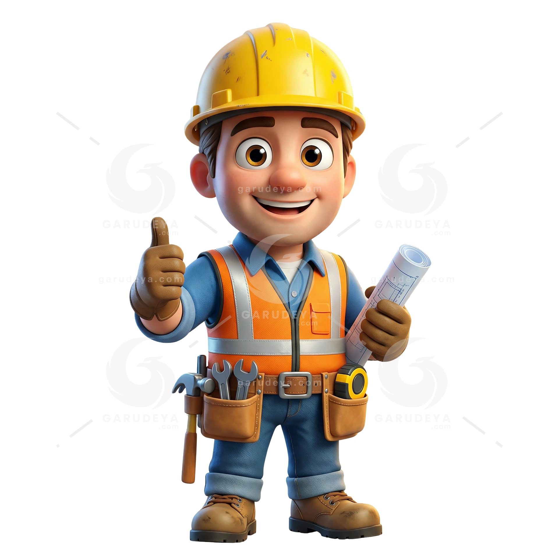 3D Cartoon Construction Worker