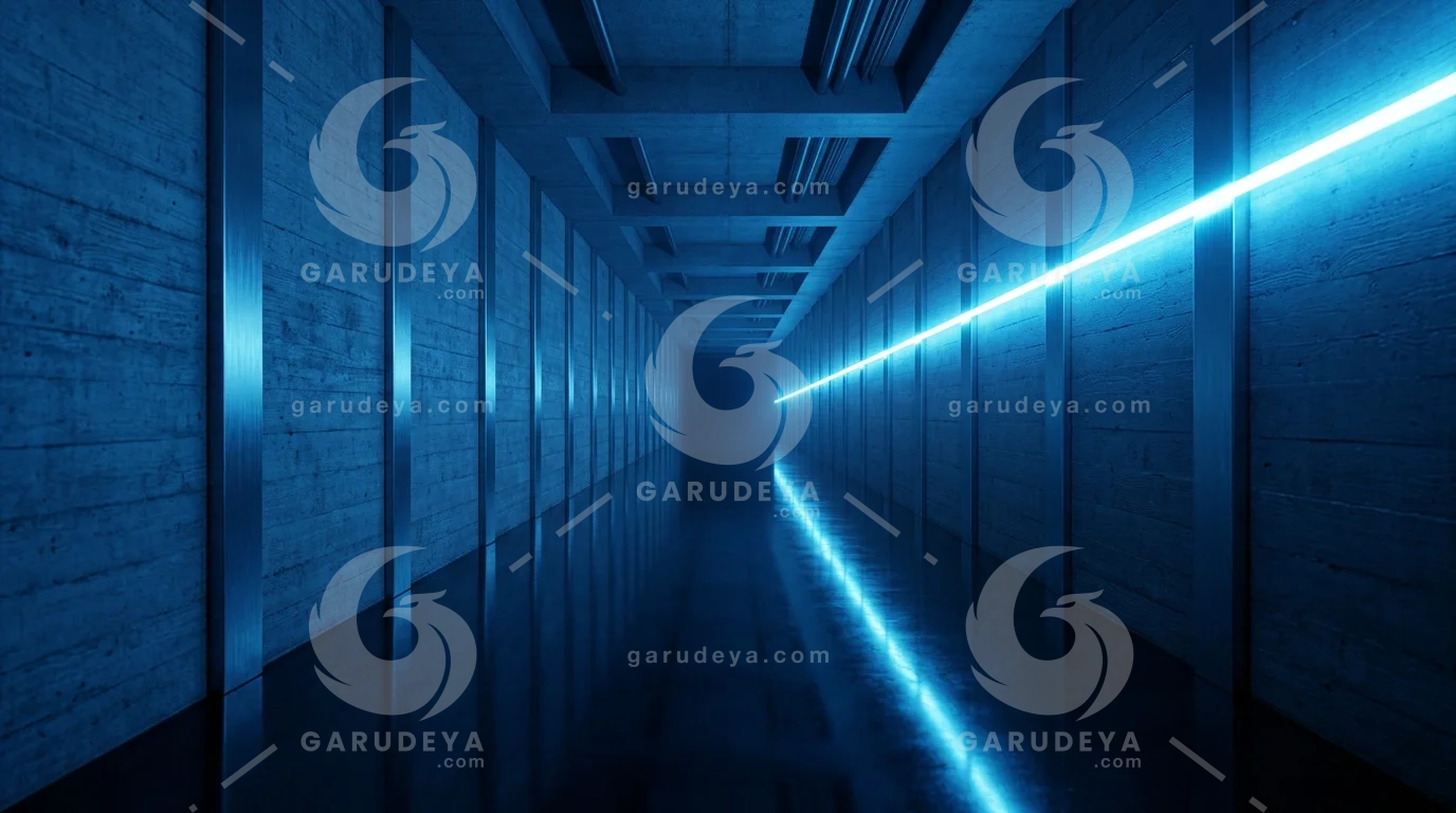 3D Dark Background Blue Neon Sci-Fi Corridor