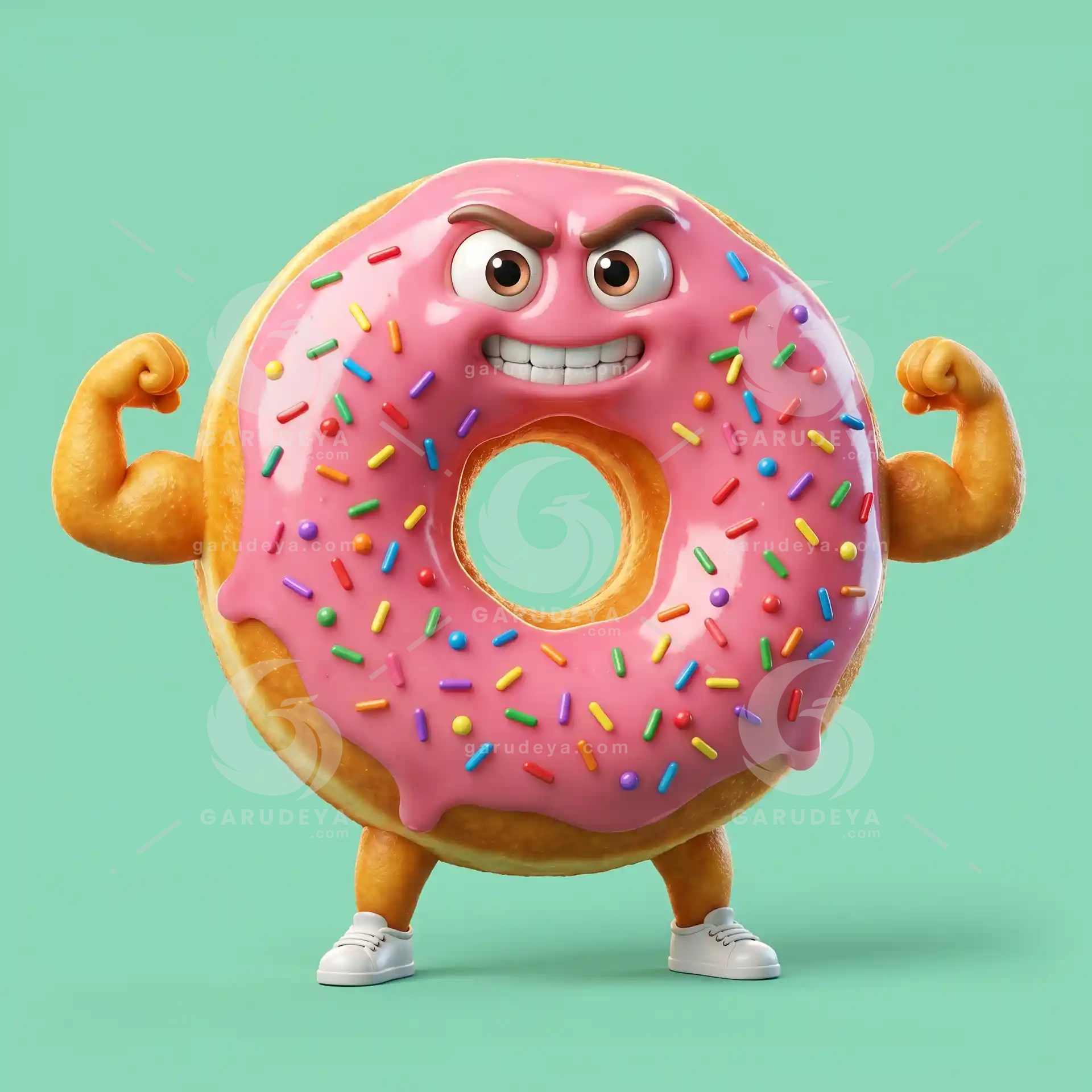 3D Food Character Strong Flexing Donut