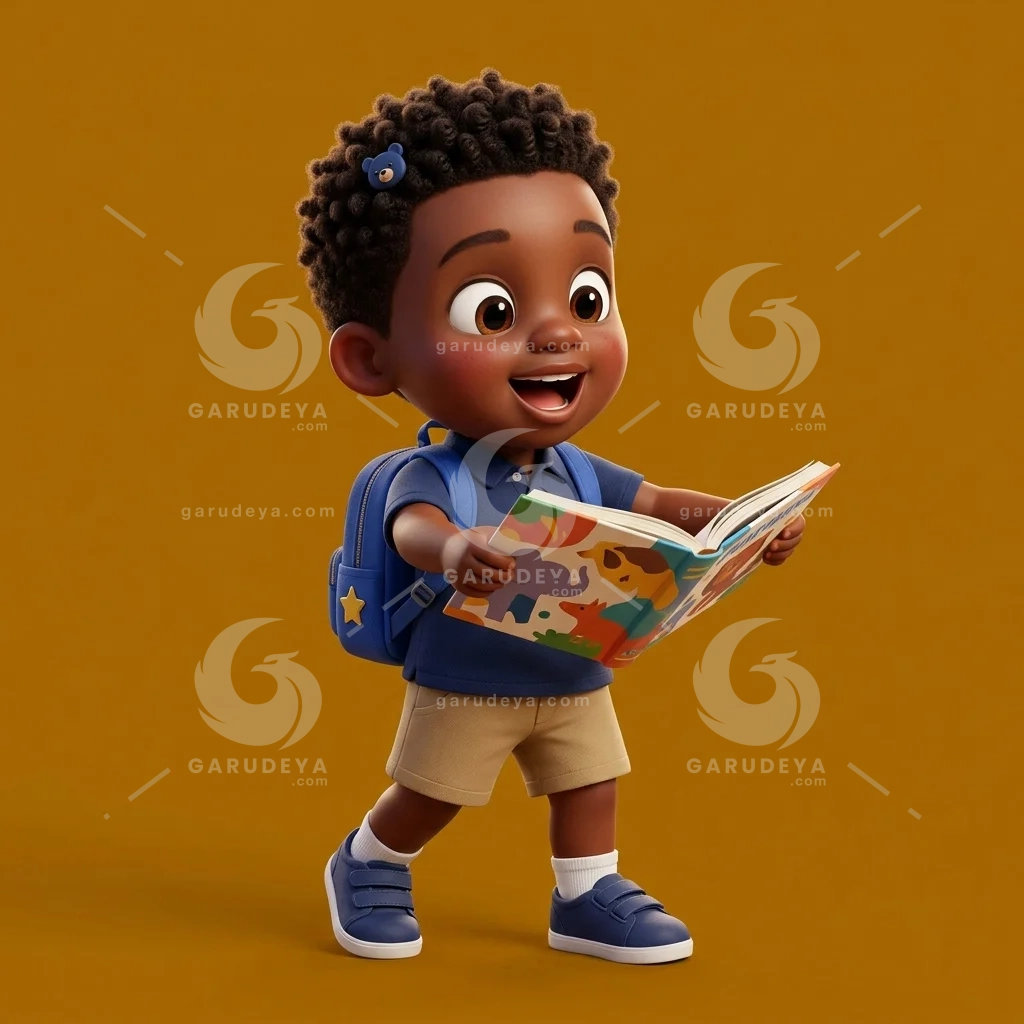 3D School Activity Boy Reading Aloud