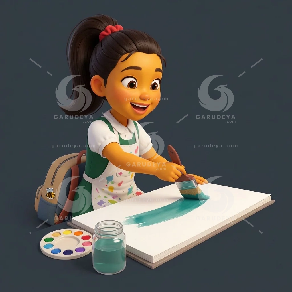 3D School Activity Girl Art Class Paint