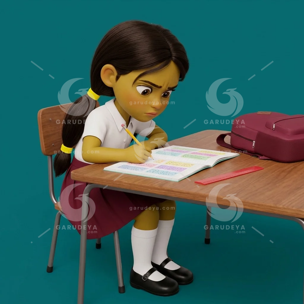 3D School Activity Girl Math Problem