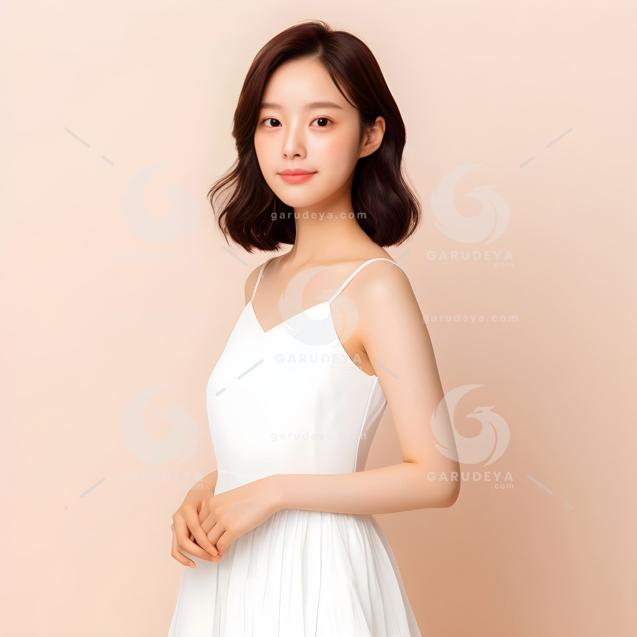 A beautiful Young Asian Beauty woman wearing a white dress-4090465