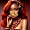A beautiful woman from the Papua ethnicity with red hair and accessories such as a necklace or earrings-114573