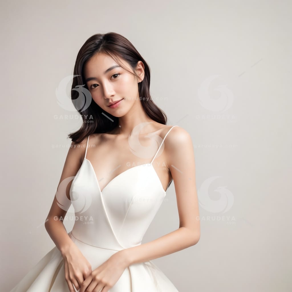 A beautiful young Asian woman wearing a white dress-45406203