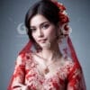 A beautiful young Indonesian girl dressed in a red lace dress kebaya-08989013