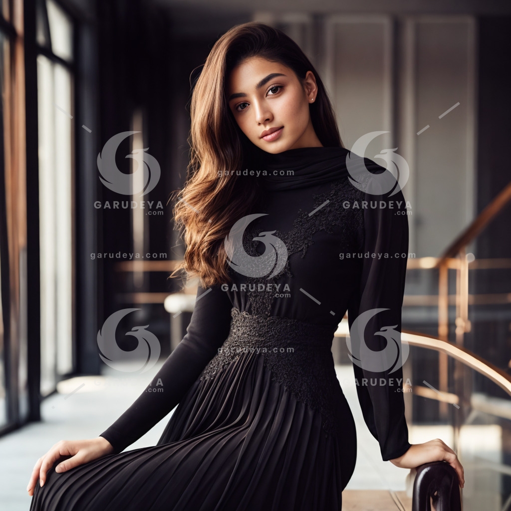 A beautiful young arab woman wearing black color dress-30357866