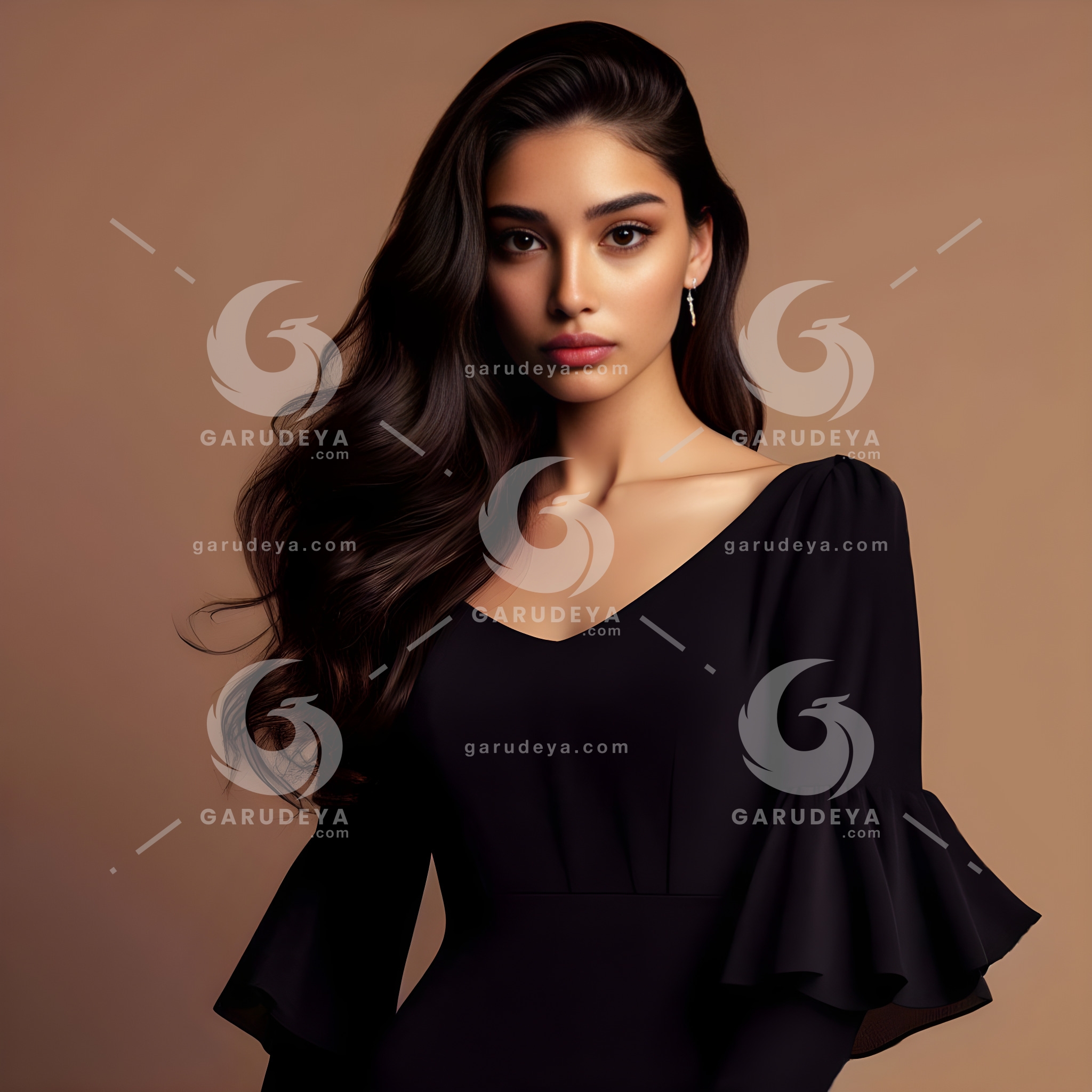 A beautiful young arab woman wearing black color dress-947219