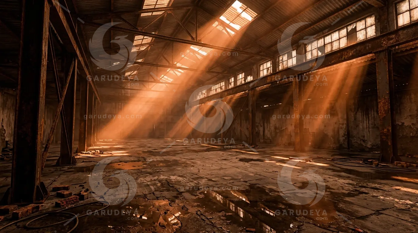 Abandoned Factory Fog Orange Light Background