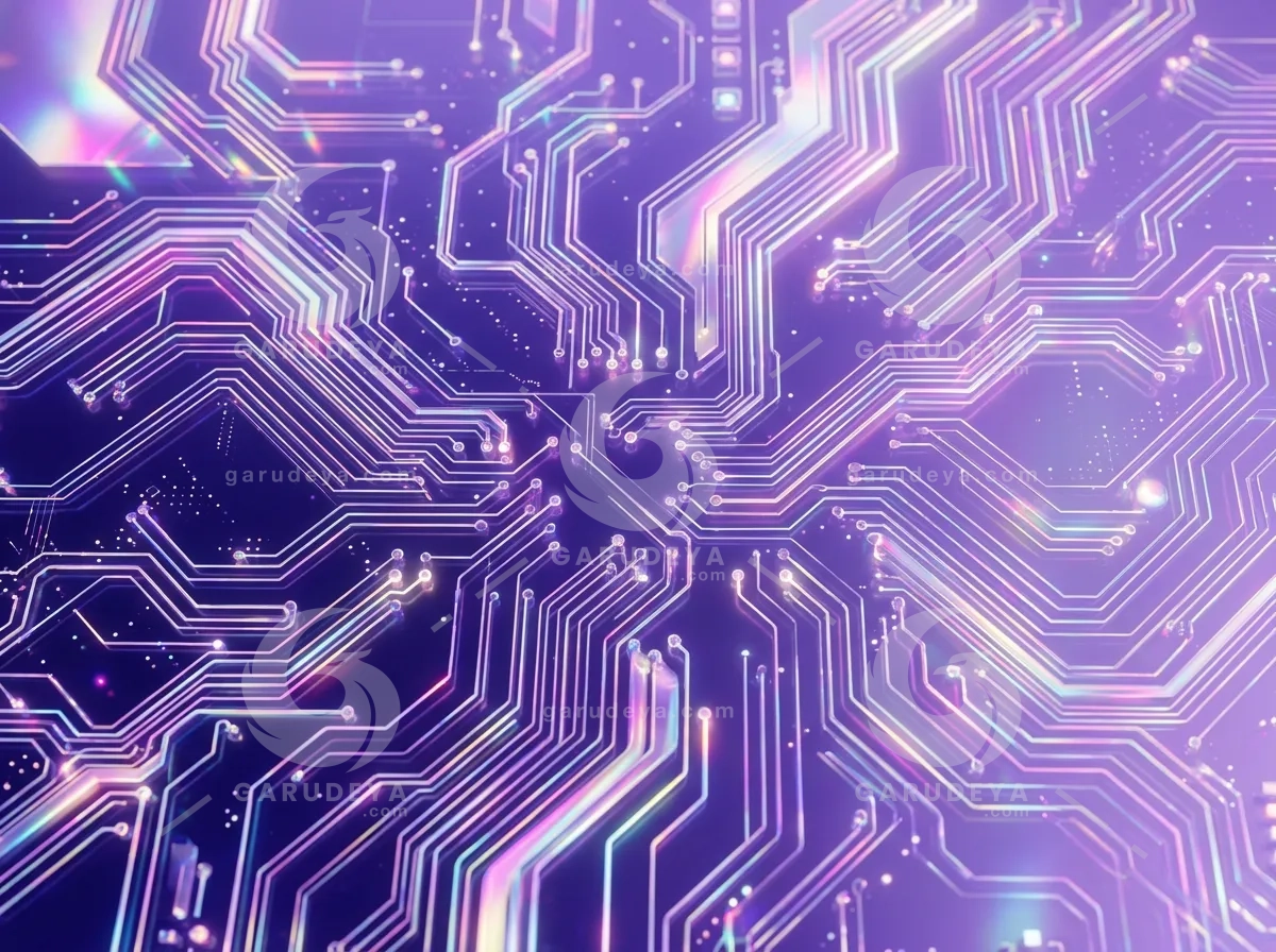 Abstract Purple Holographic Circuit Background Art