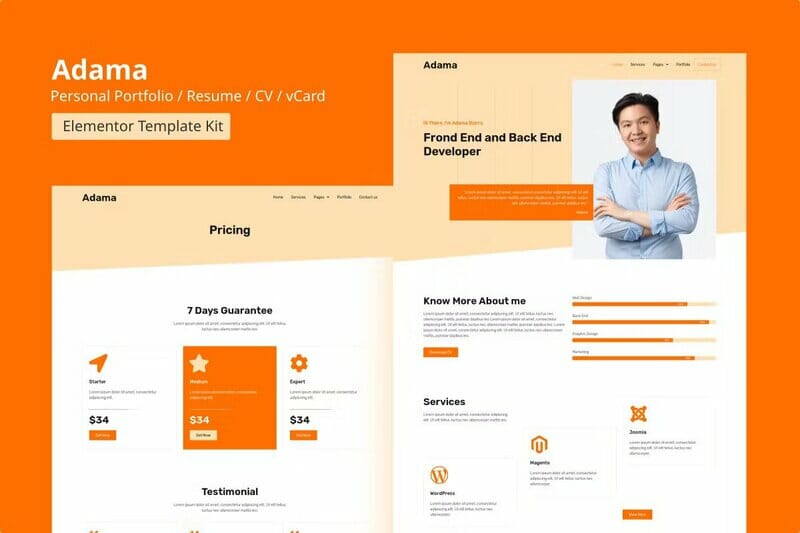 Adama - Personal Portfolio & Resume Elementor Template Kit