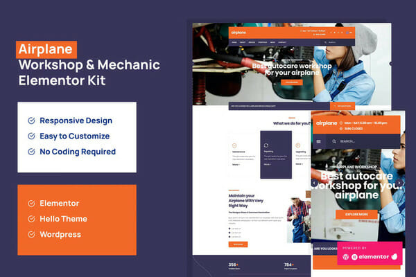 Airplane - Mechanic Workshop Elementor Template Kit