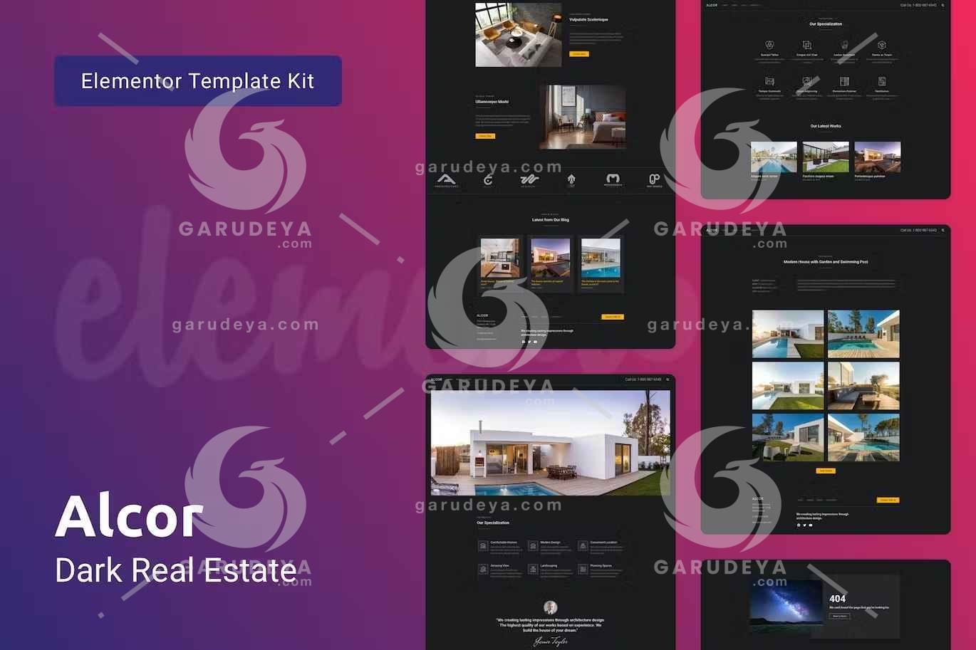 Alcor — Dark Real Estate Elementor Template Kit