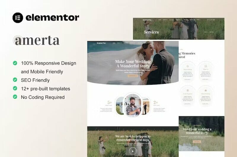 Amerta – Wedding Photography Service Elementor Template Kit