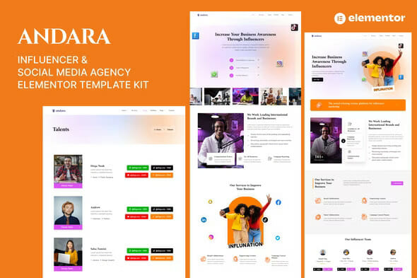 Andara – Influencer & Social Media Agency Template Elementor