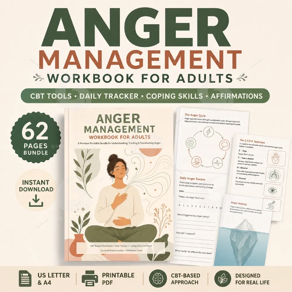 Anger Management Workbook for Adults | CBT Toolkit, Tracker, Coping Cards