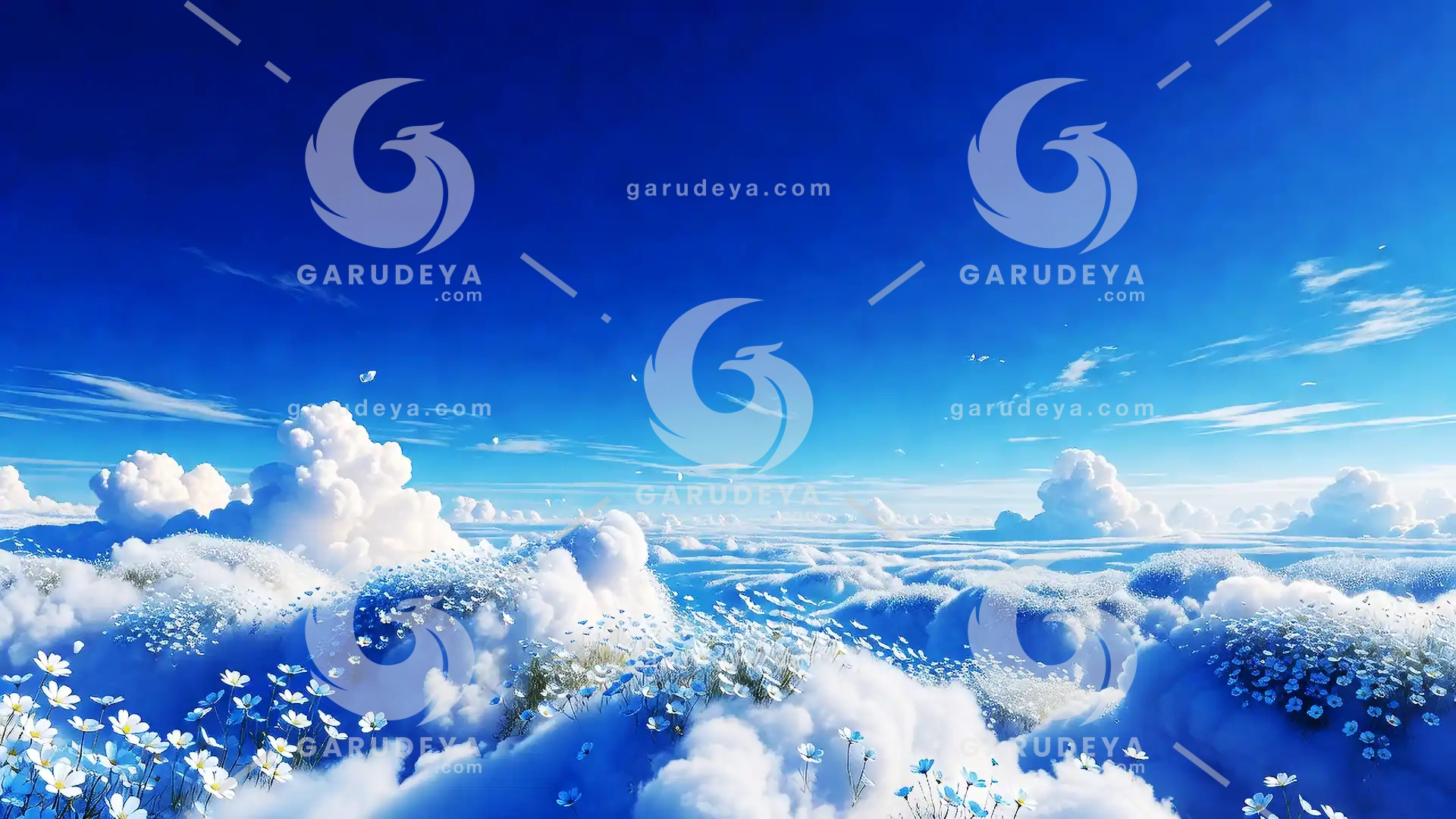 Anime Summer Sky Landscape Above Flower Clouds