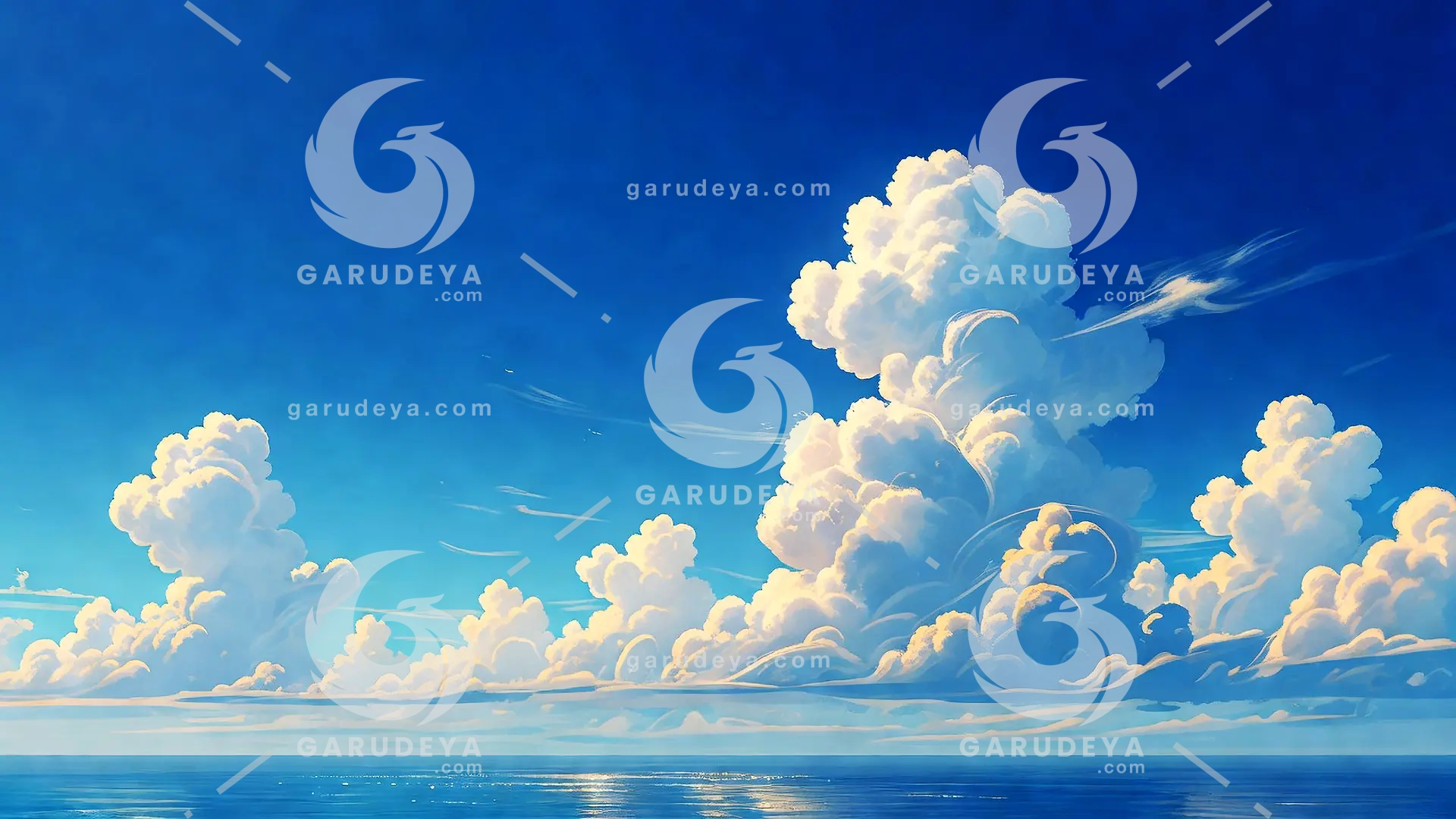 Anime Summer Sky With Ocean Horizon