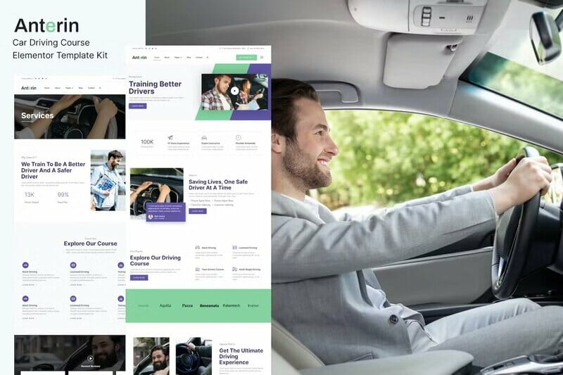 Anterin – Car Driving Course Elementor Template Kit | Garudeya.com