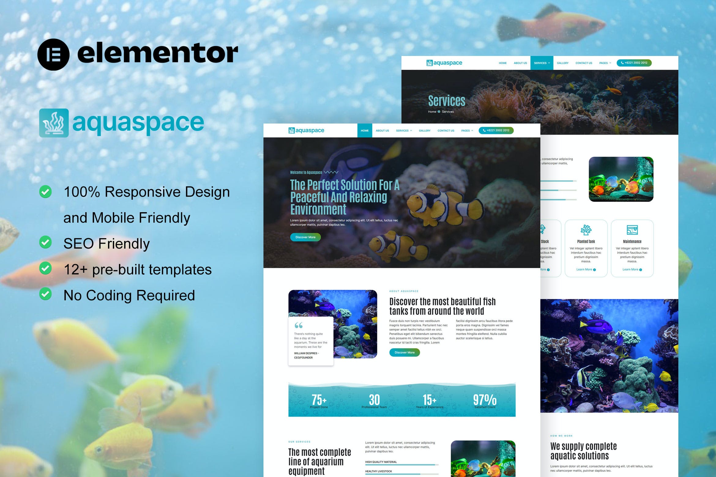 Aquaspace – Fish Aquarium & Aquascape Service Elementor Template Kit