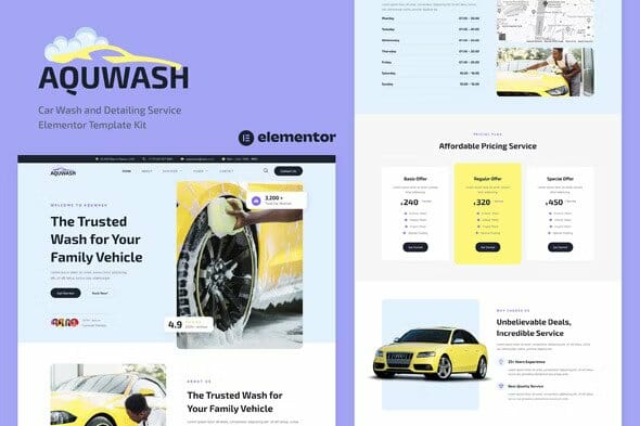 Aquwash – Car Wash and Detailing Service Elementor Template Kit