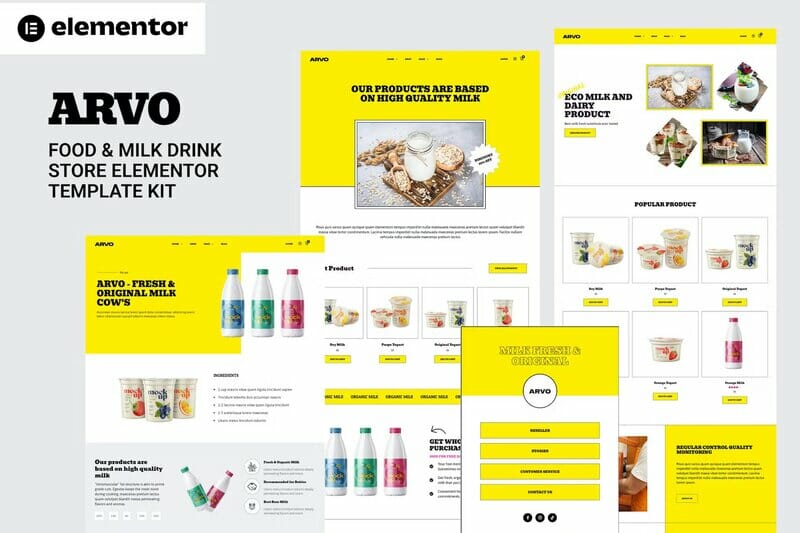 Arvo – Food & Milk Drink Store Elementor Template Kit