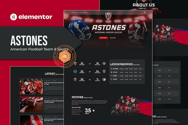 Astones – American Football Team & Sports Elementor Template Kit