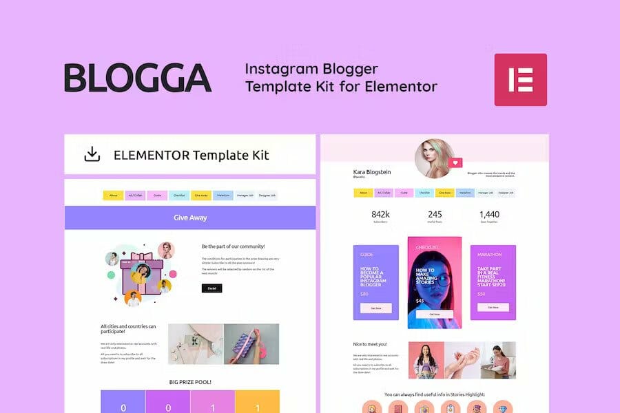 BLOGGA – Instagram Blogger Elementor Template Kit