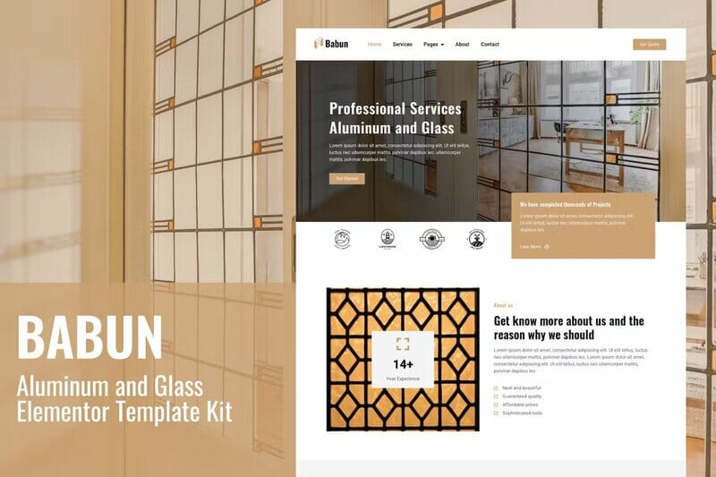 Babun – Aluminum and Glass Installation and Repair Services Elementor Template Kit