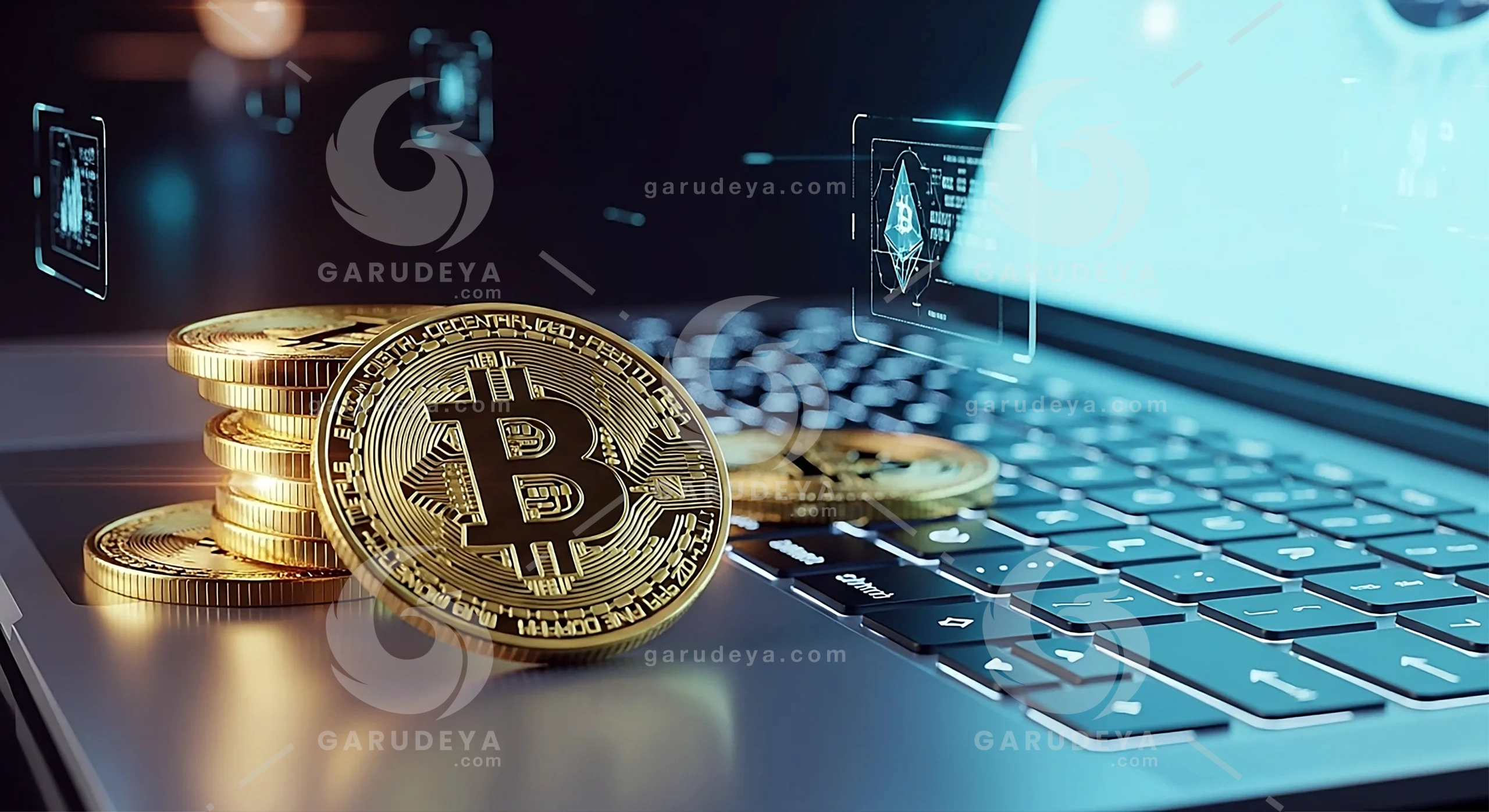 Bitcoin Cryptocurrency On Laptop | Garudeya.com