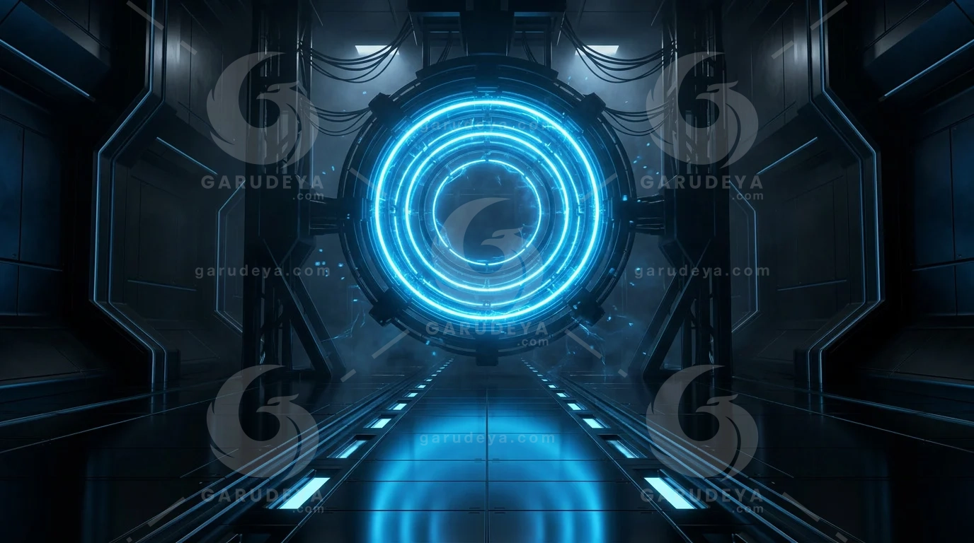 Blue Neon Quantum Chamber Dark Background