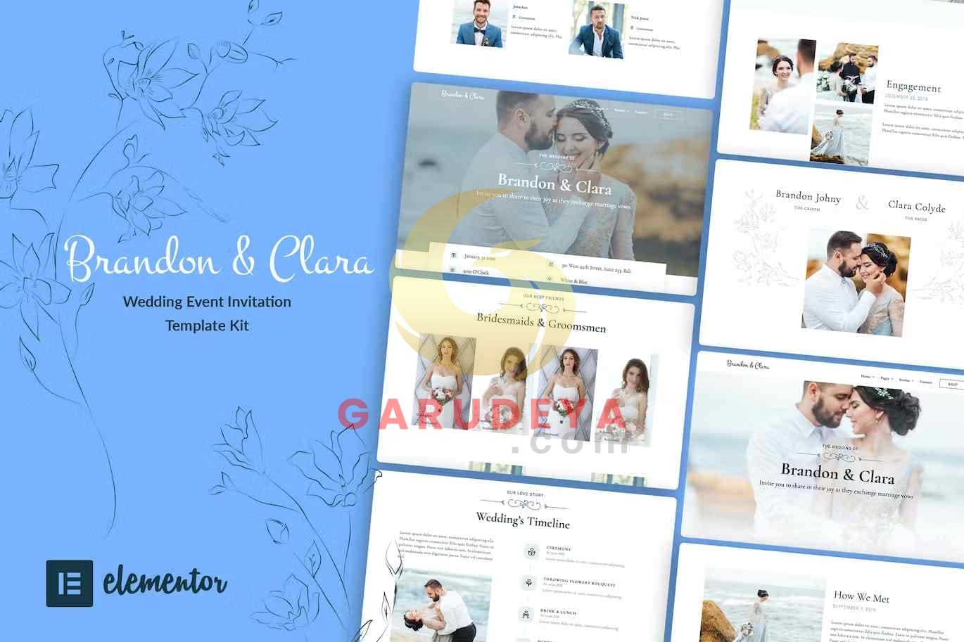 Brandon & Clara – Wedding Event Invitation Elementor Template Kit