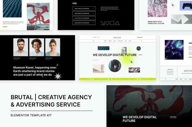 Brutal Creative Agency & Advertising Service Elementor Template Kit