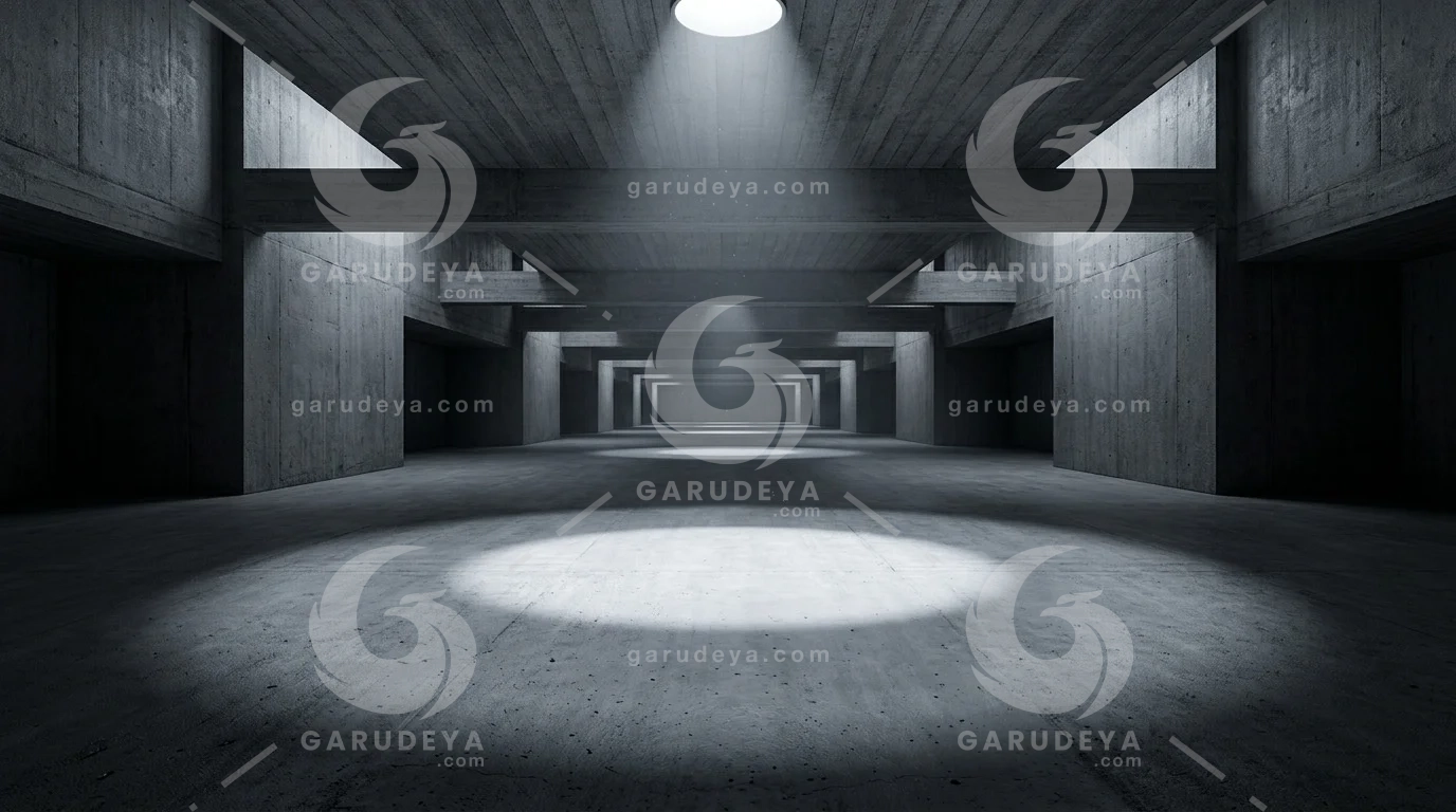 Brutalist Concrete Hall Dark Spotlight Background