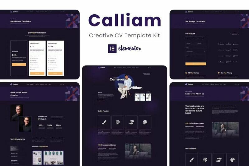 Calliam – Creative CV Elementor Template Kit