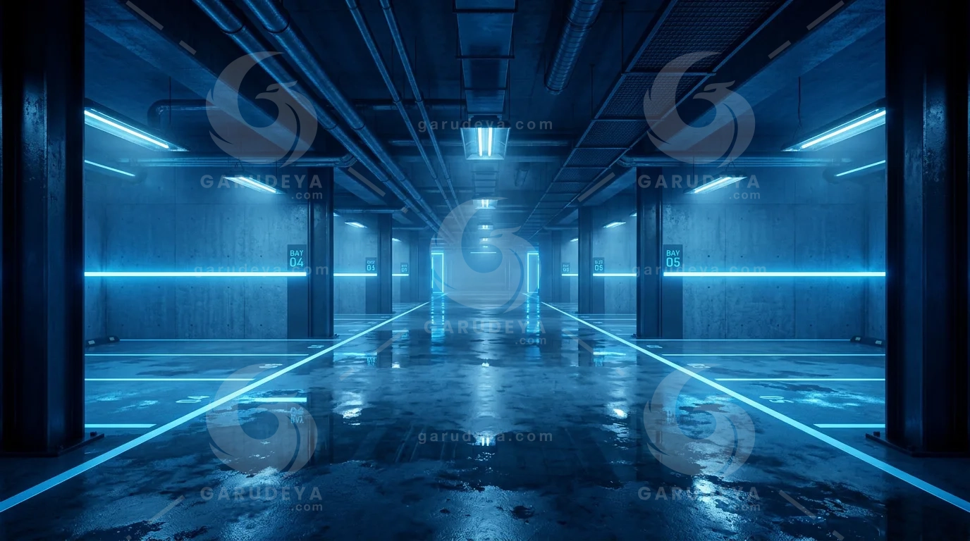Cyberpunk Garage Background Blue Neon