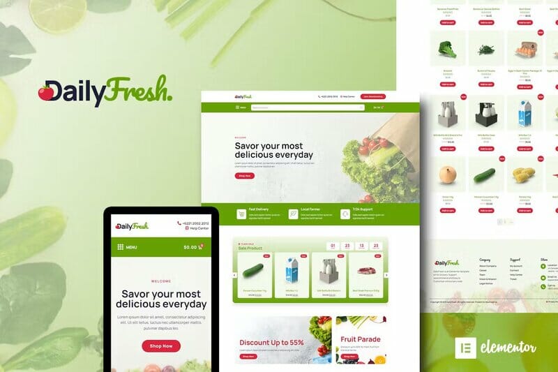 DailyFresh – Grocery Store Elementor Template Kit