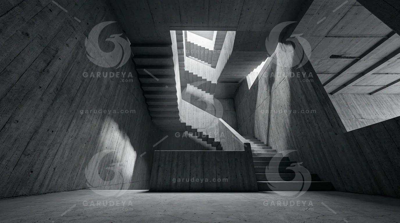 Dark Concrete Stairwell Cinematic Shadow Background