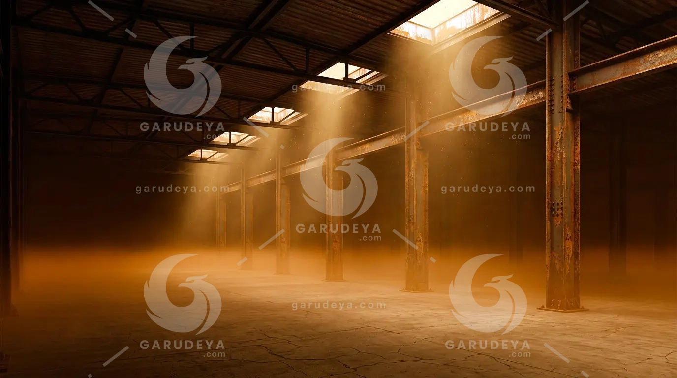 Dark Fog Background Industrial Warehouse Amber