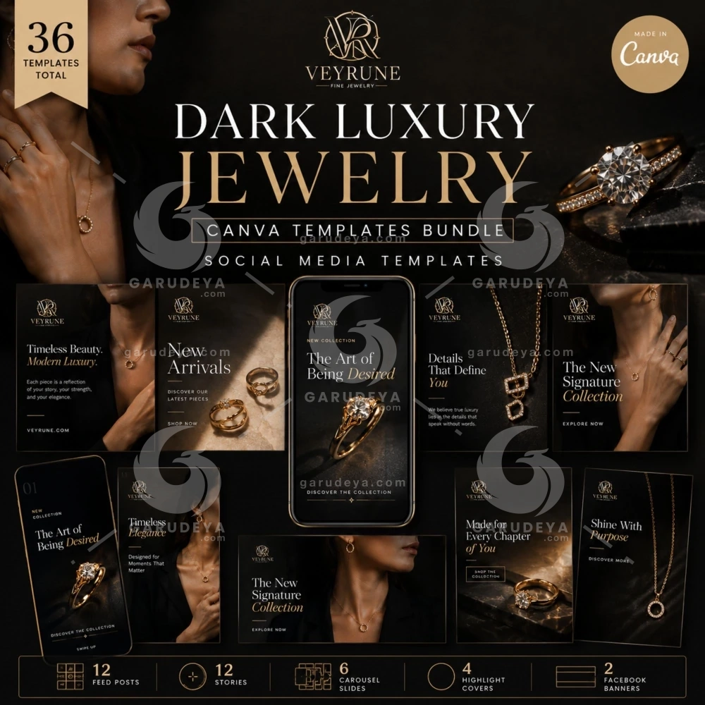 Dark Luxury Jewelry Canva Templates Bundle | Social Media Instagram Marketing Kit